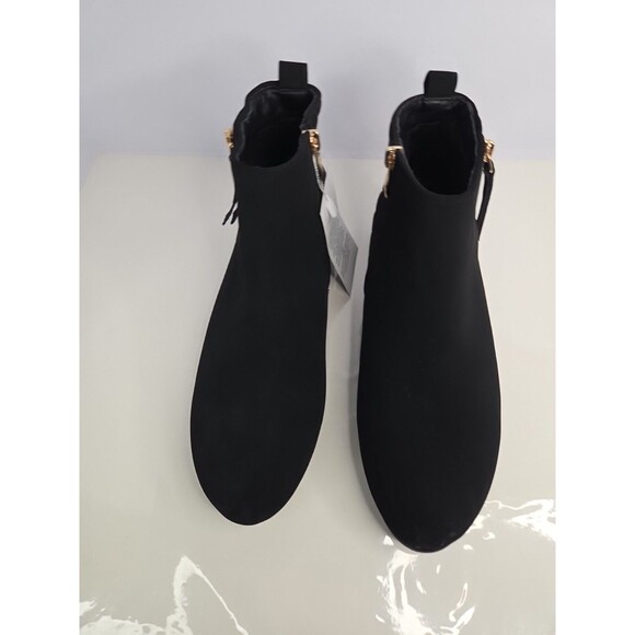 Max Muxun Black Quilted Suede Like Ankle Booties Gold Zip Sz 8 Work Comfort NWT - Picture 11 of 11